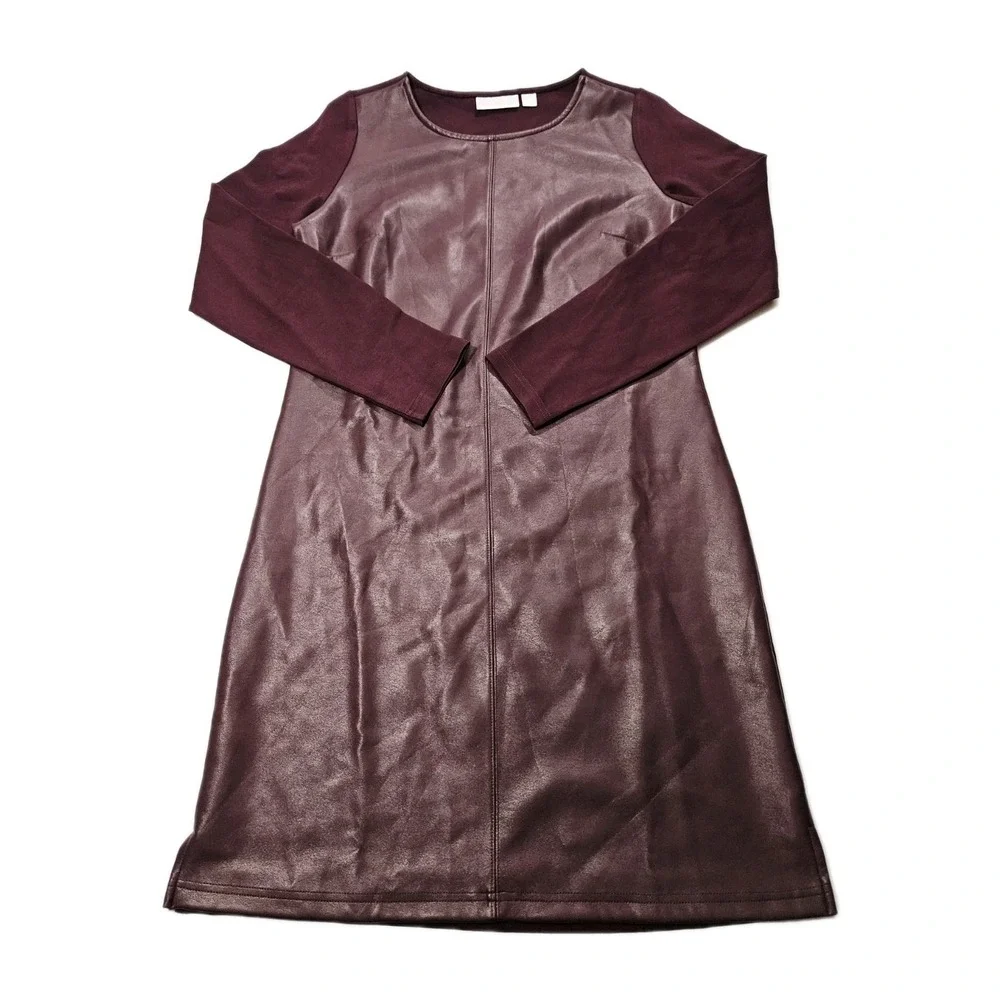 Belle by Kim Gravel | Dresses | Belle By Kim Gravel Ponte Knit Faux Leather  Dress Chocolate Plum Size Xs | Poshmark